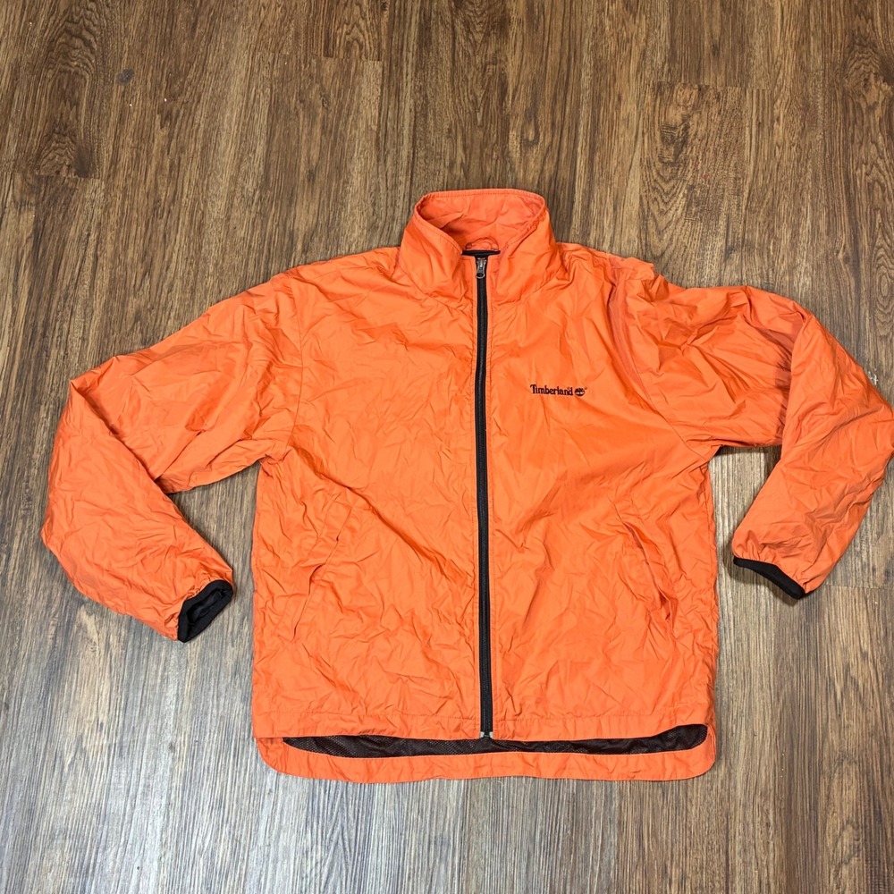 Vintage 90s Timberland Weathergear Jacket Mens M Orange Packable Windbreaker